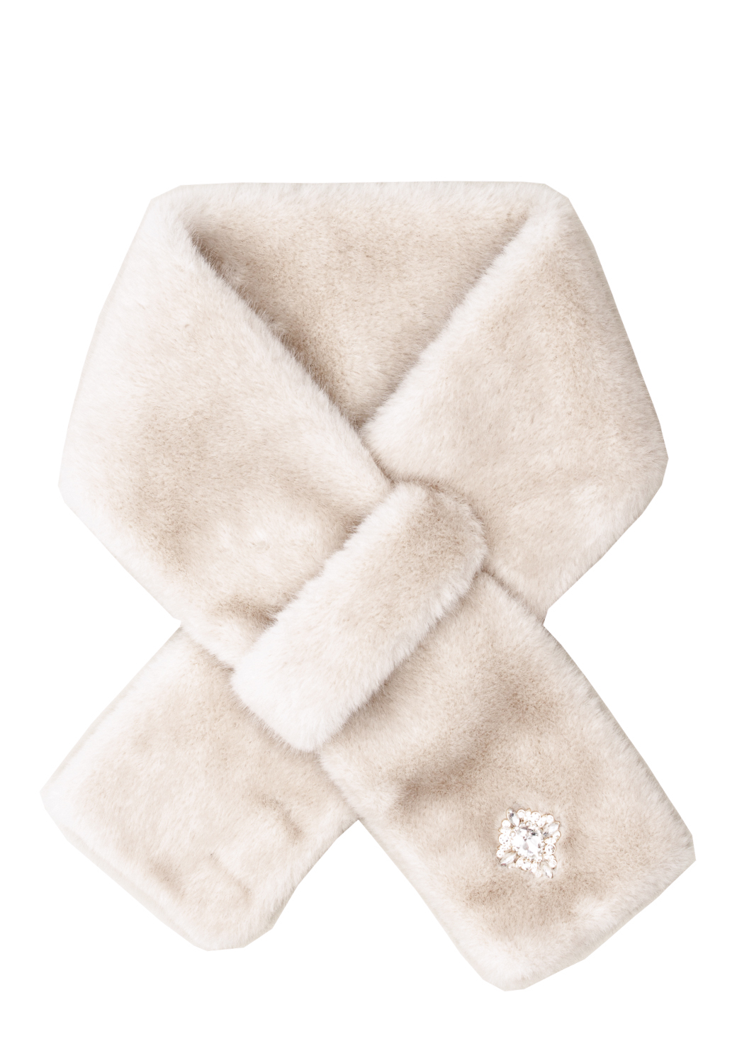 SCIARPINA FAUX FUR FAKE MINK CON BOTTONE GIOIELLO,100%PL,MADE IN PRC    - BEIGE
